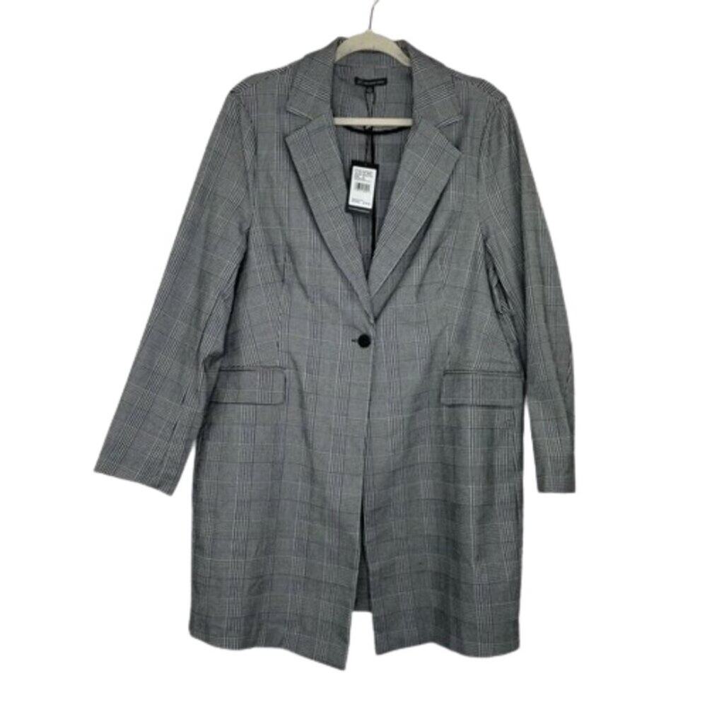 Adrianna Papell Jacquard Long Topper Jacket black white houndstooth size XL NWT